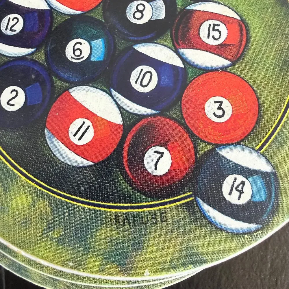 Rafuse Billiard Pool Ball Set of 4 Ultra Clean Round‎ Stone Coasters, Cork Backs